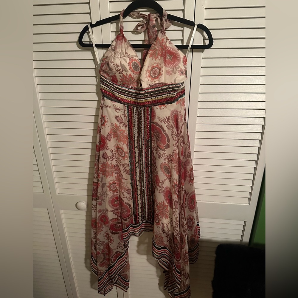 Flowy halter dress with beadwork